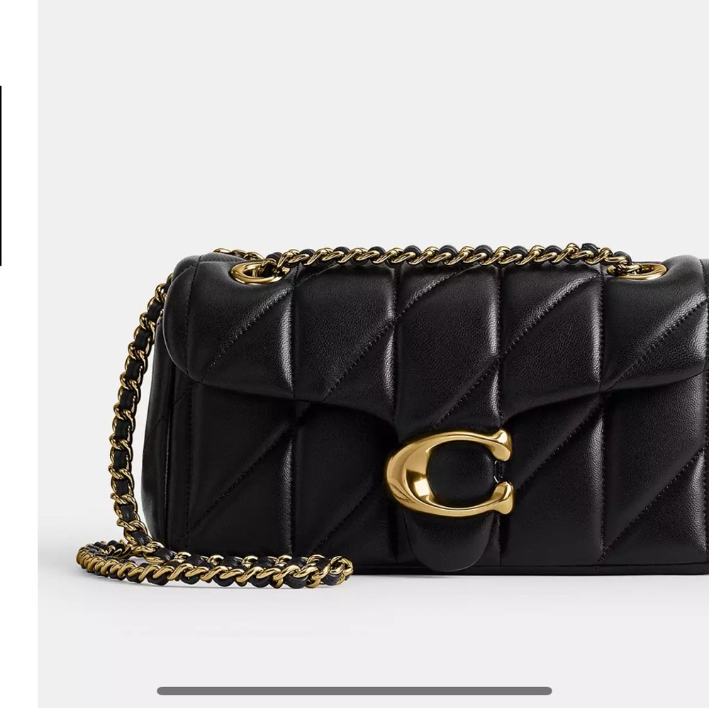 Black Quilted Leather Bag with Gold Accents